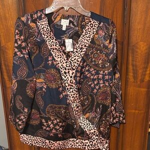 Dressbarn Multicolor Paisley and Leopard Blouse
